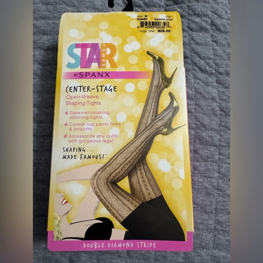 Lot of 2 Star Power SPANX Black Double Diamond Stripe Patterned Shaping Tights